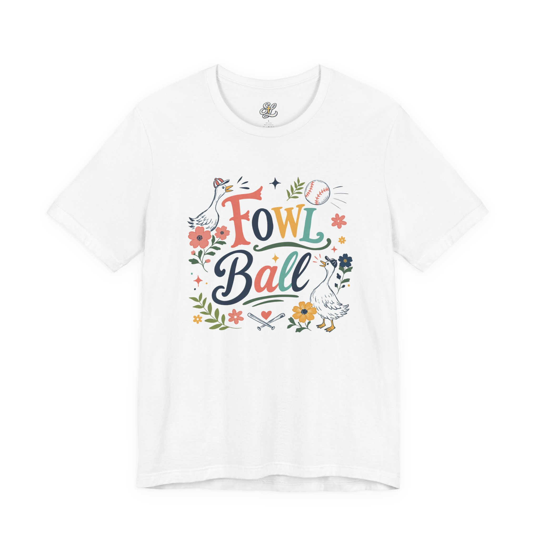 Fowl Ball Graphic Tee — Playful Floral Baseball Ducks T‑Shirt