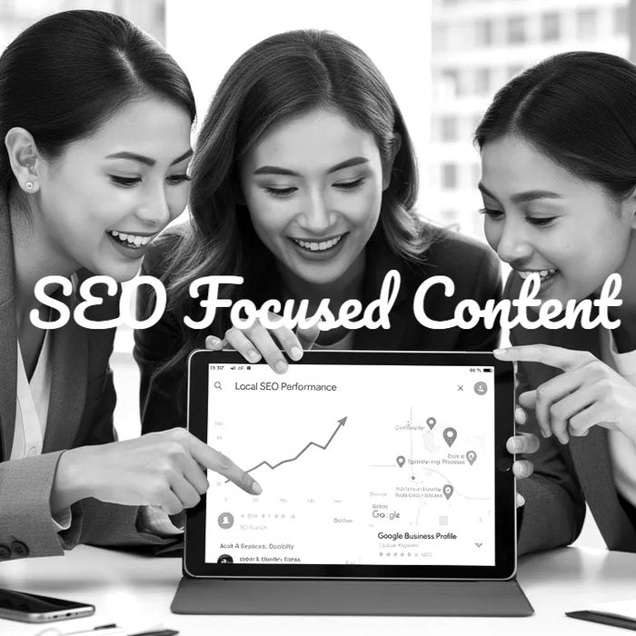 Marketing professionals displaying SEO Focused Content results