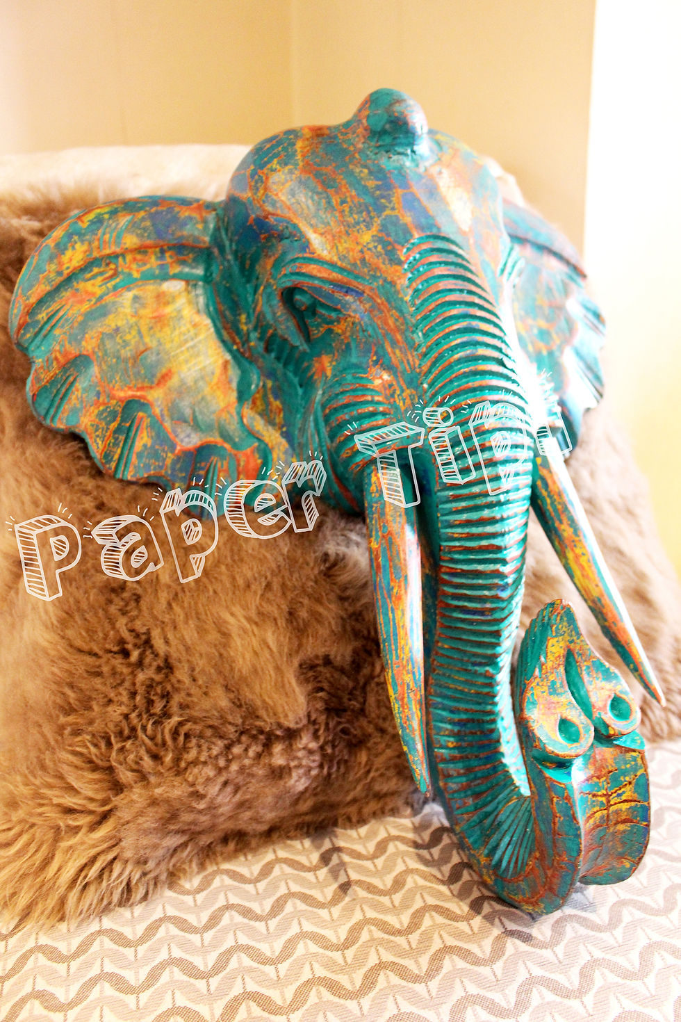 Wooden elephant head
