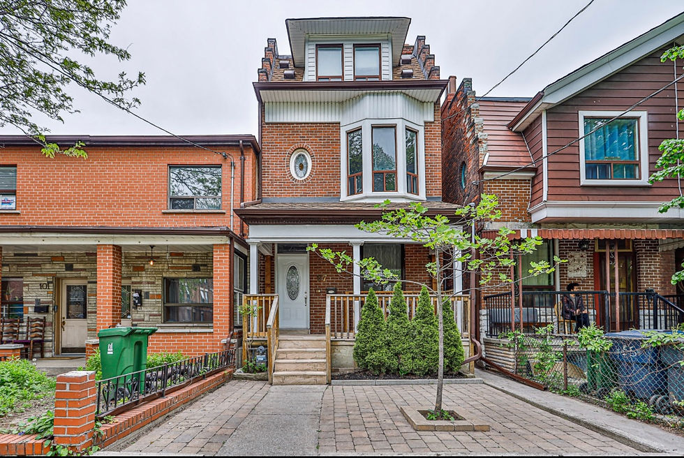 A photo of a 3 story red brick home in downtown Toronto that was for lease.