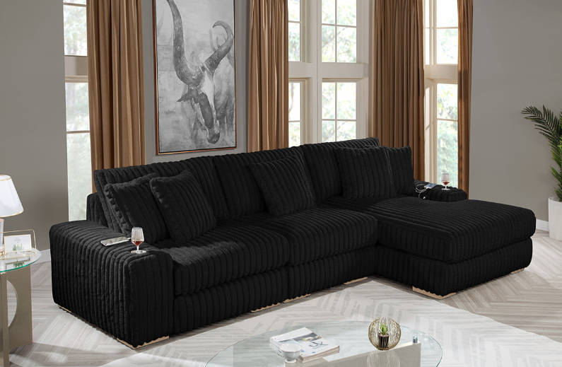 Thumbnail: Beige sectional sofa with cup holders and 2 phone charging ports