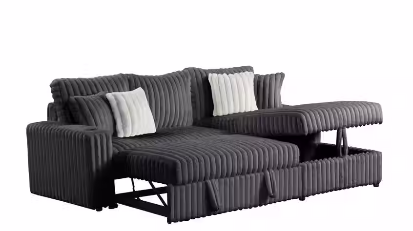 Thumbnail: Beige 2 Pcs Sectional Pull out Sleeper - same day delivery as
