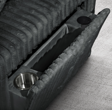 Thumbnail: Pull-out U-shaped sectional sofa in dark grey corduroy