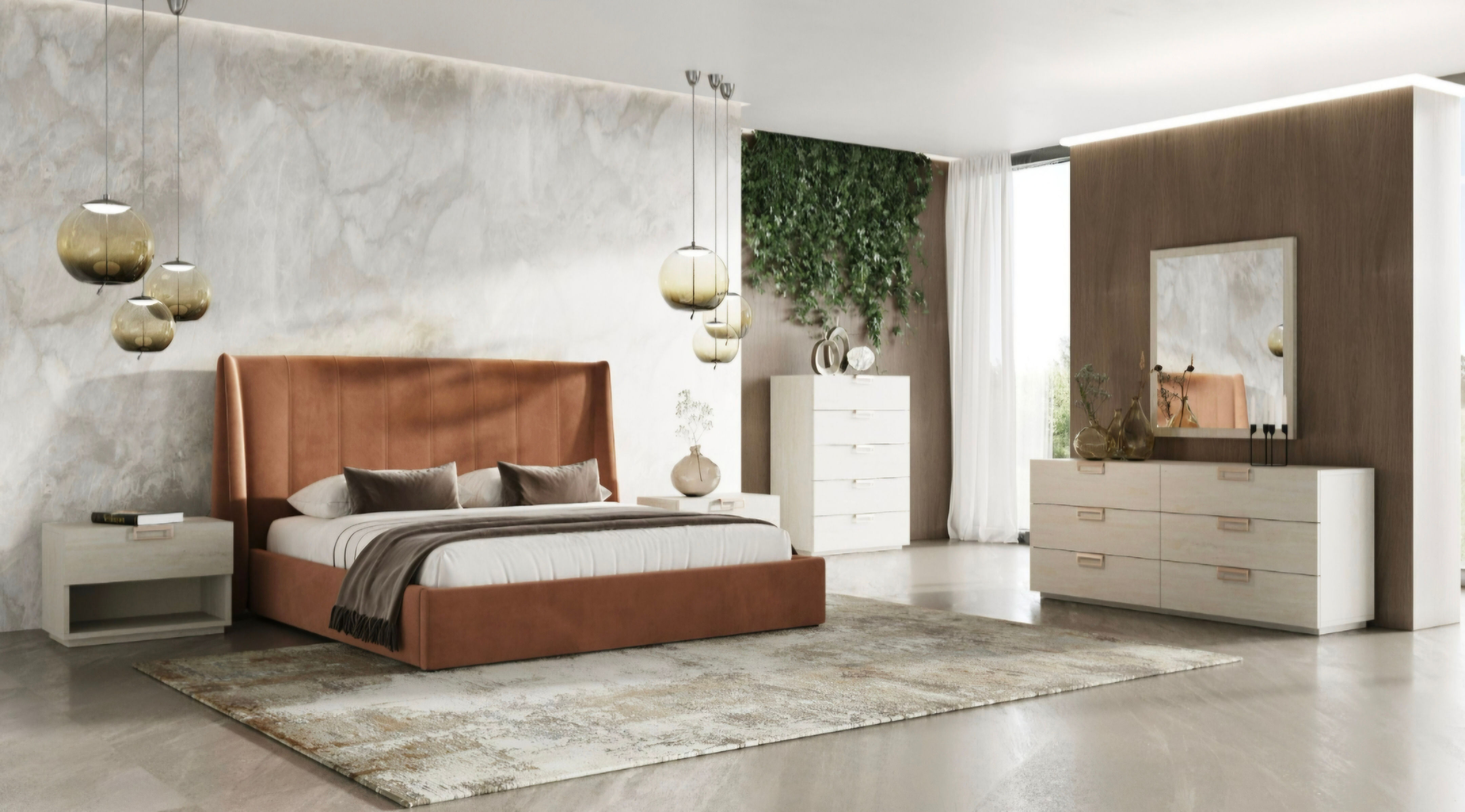 4-Piece orange velvet bedroom set