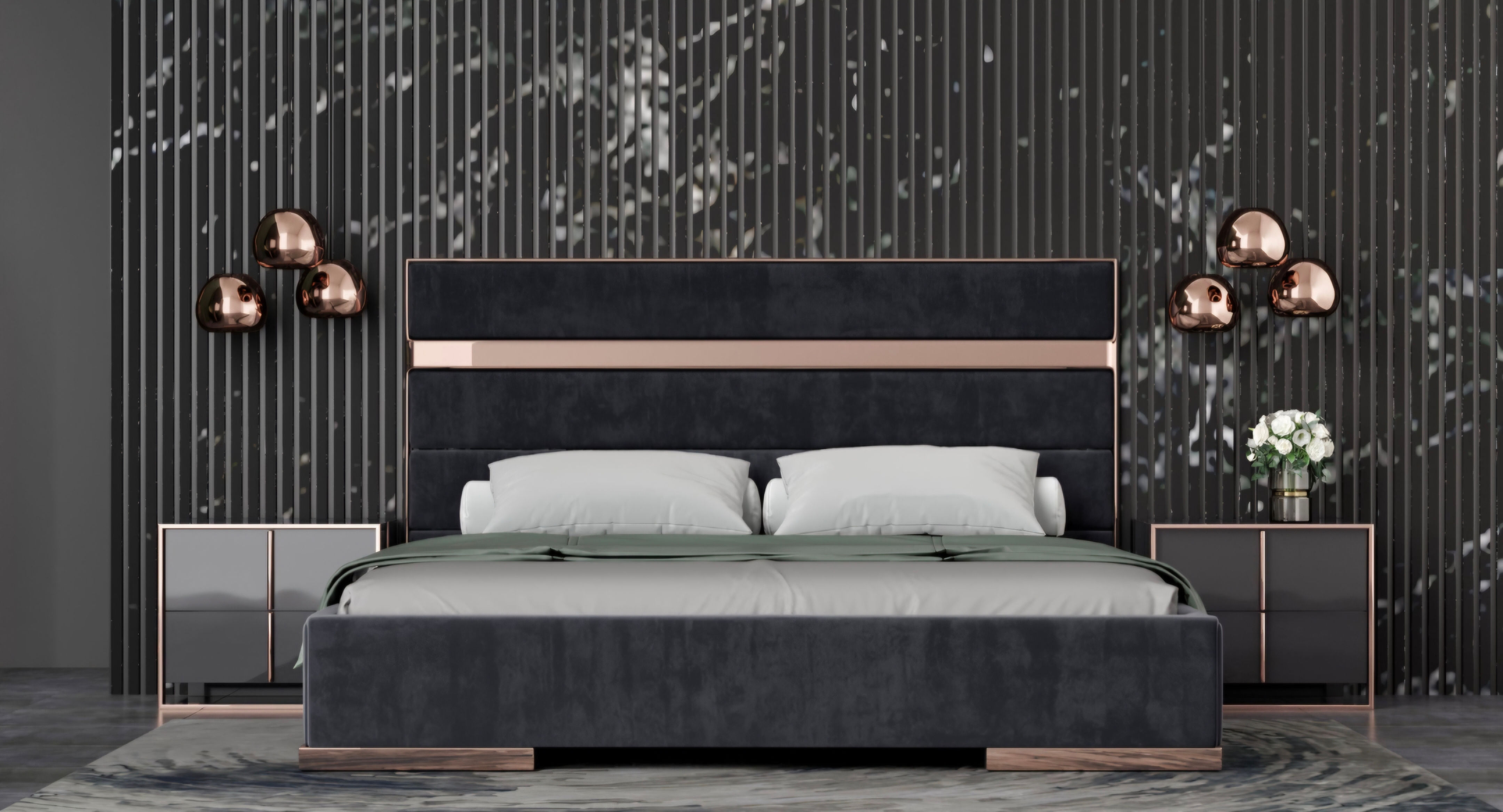 3 Piece black and gold bedroom set