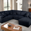 Thumbnail: Pull-out U-shaped fabric sectional sofa, right and left, in black