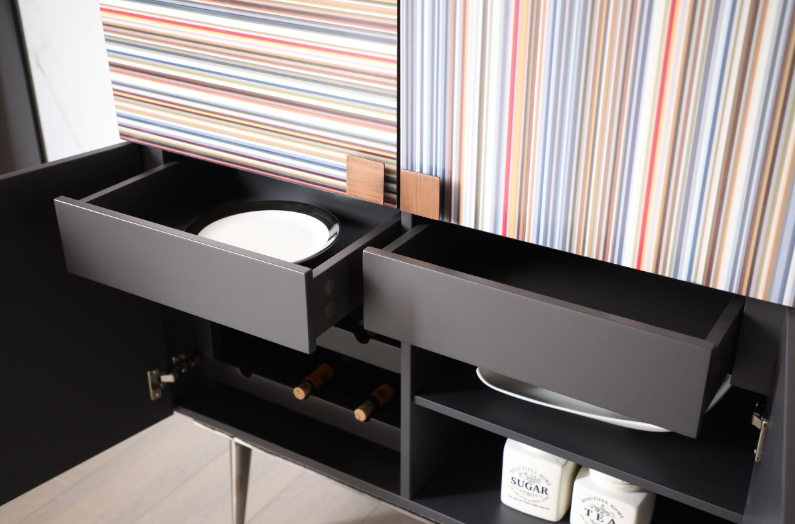 Thumbnail: Modern wine display case made of black and multicolored ash