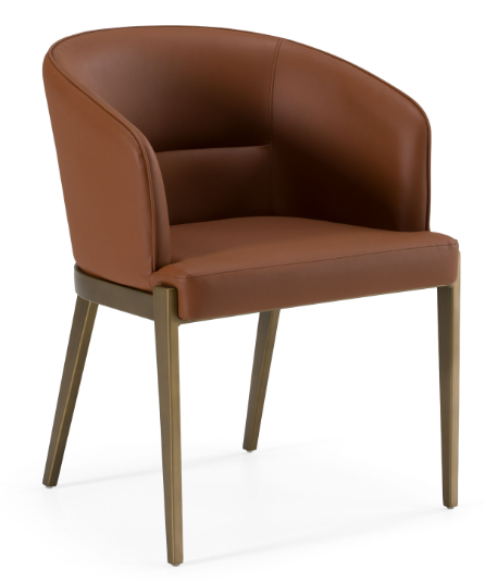 Thumbnail: 6 Piece dining set in ceramic and brass with brown vegan leather