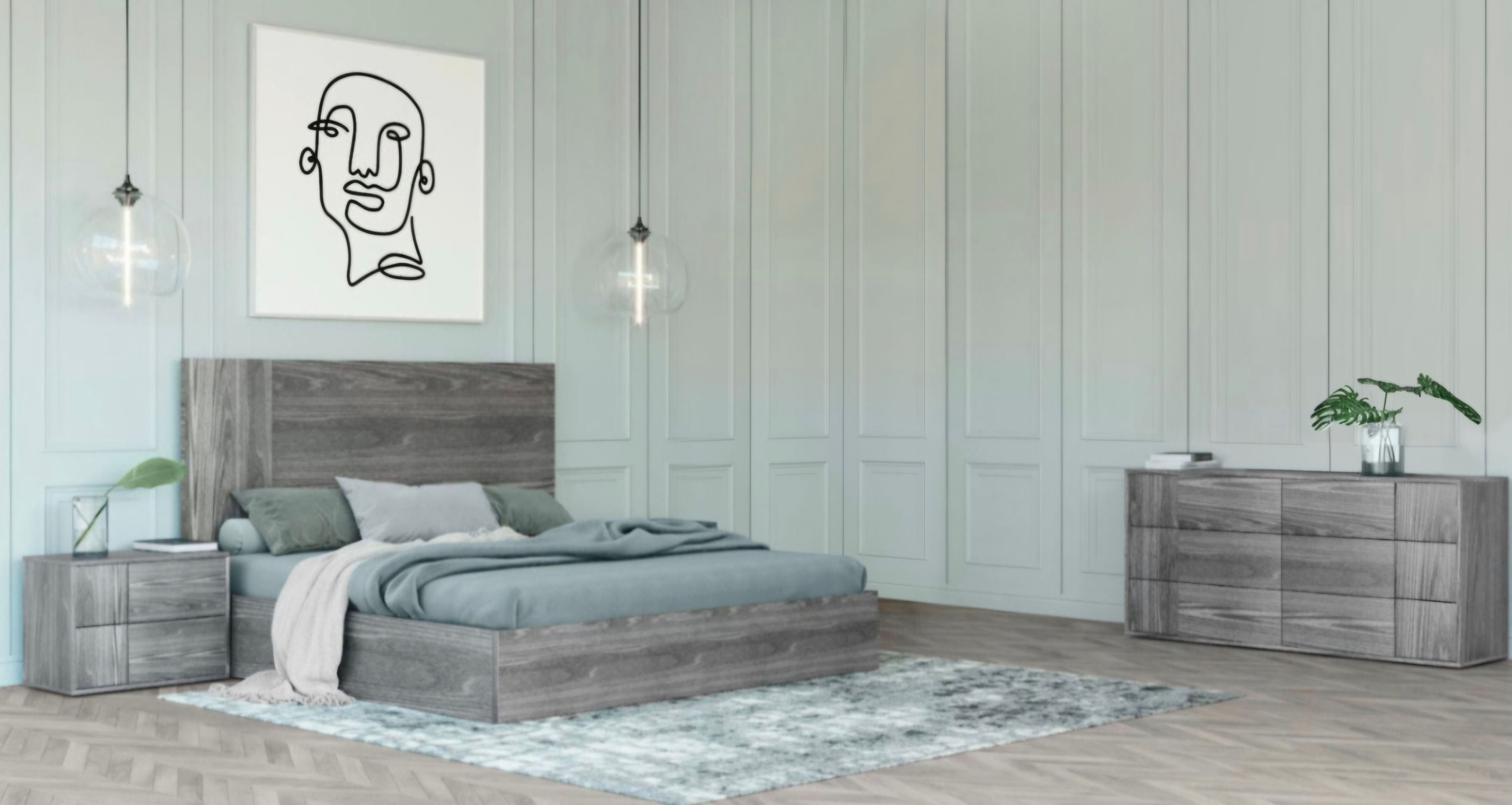 4 Piece gray oak bedroom set