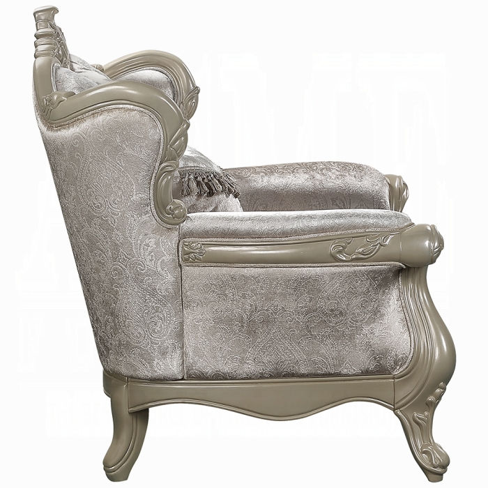 Thumbnail: Beige Fabric & Champagne Finish Antique Accent Chair 