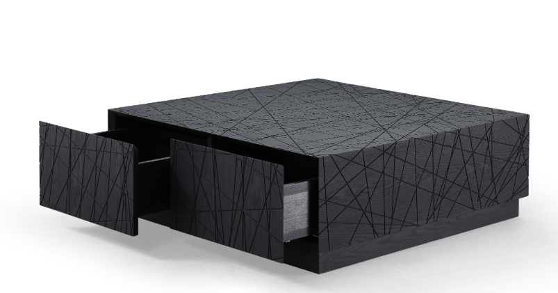 Thumbnail: Modern square black oak coffee table with drawer