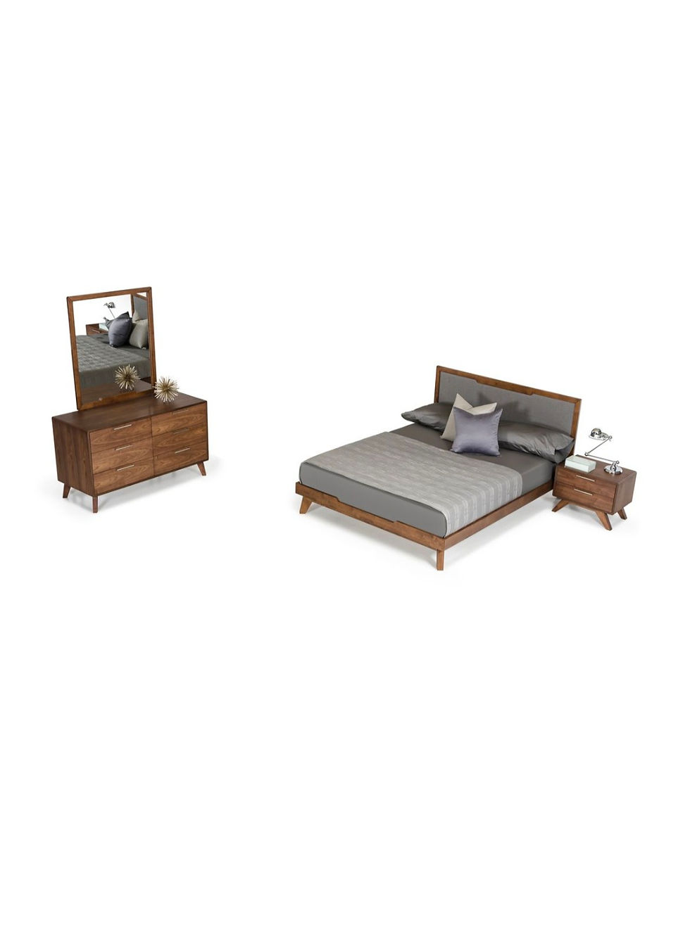 Thumbnail: Gray with light oak 4 piece bedroom set