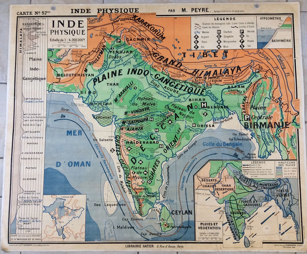 Miniature : Carte scolaire murale vintage Inde Physique