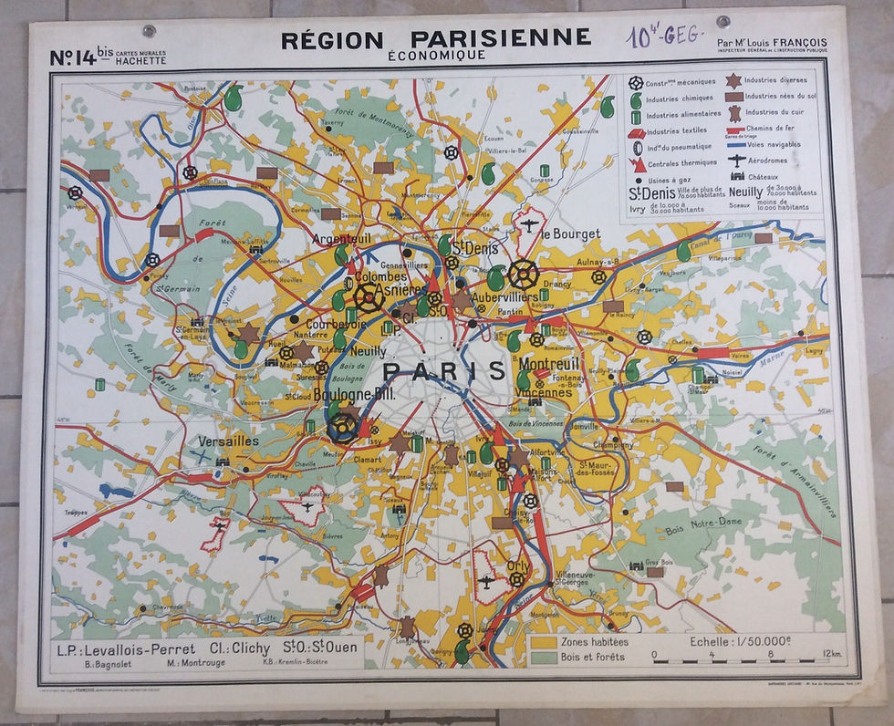 Carte scolaire ancienne vintage Région Parisienne