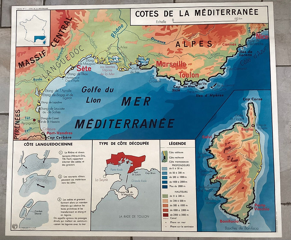 Affiche scolaire ancienne Côtes de la Méditerranée
