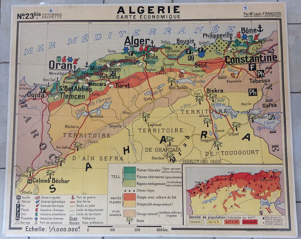 carte scolaire murale ancienne vintage Algérie
