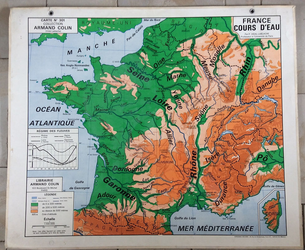 Miniature : Carte scolaire murale ancienne de la France des cours d’eau