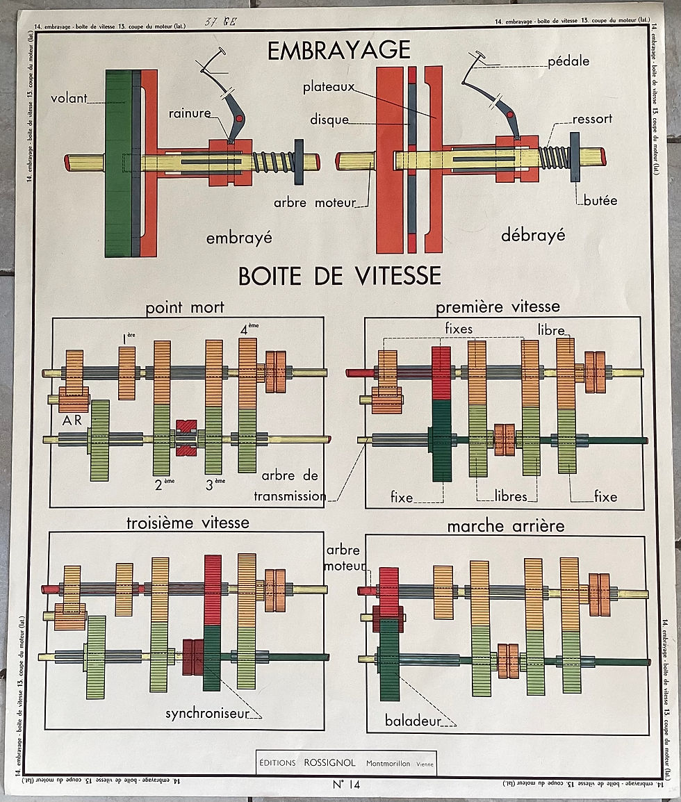Affiche scolaire Rossignol boîte de vitesse et embrayage
