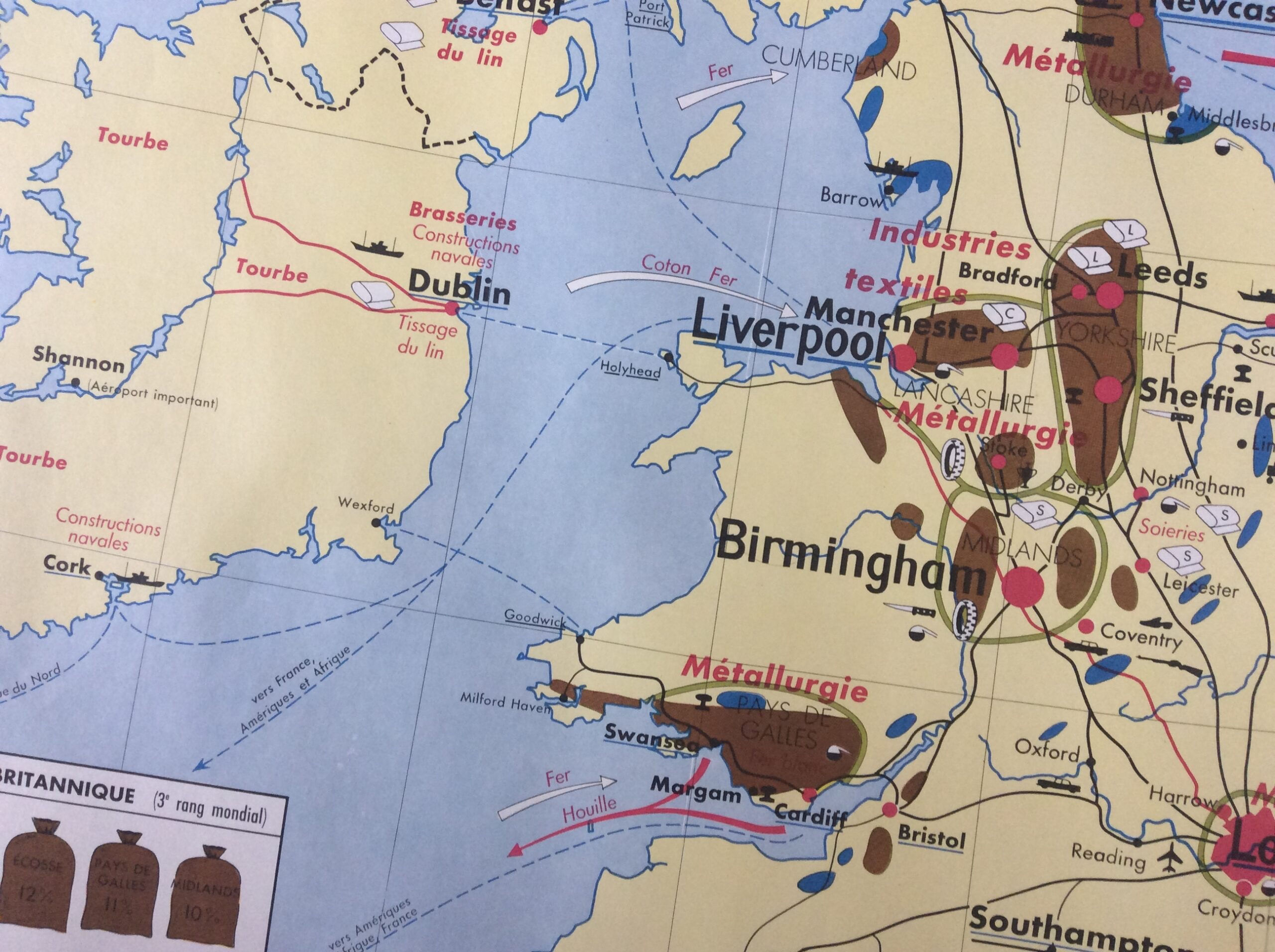 Affiche scolaire Iles Britanniques carte économique