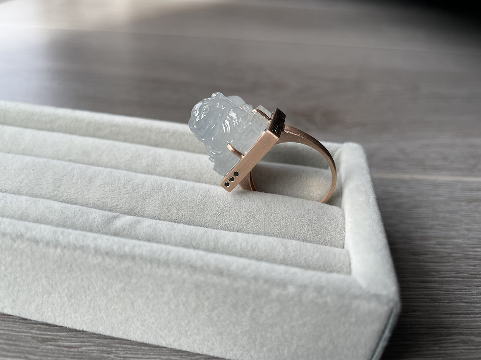 Thumbnail: Rare Carving Highly Translucent Type A Icy Jadeite Pixiu 貔貅 Ring 