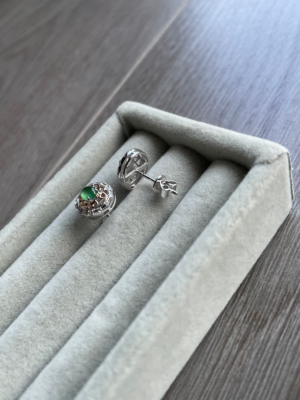 Thumbnail: Type A Green Jadeite Peranakan Green Cabochons Ear Studs 