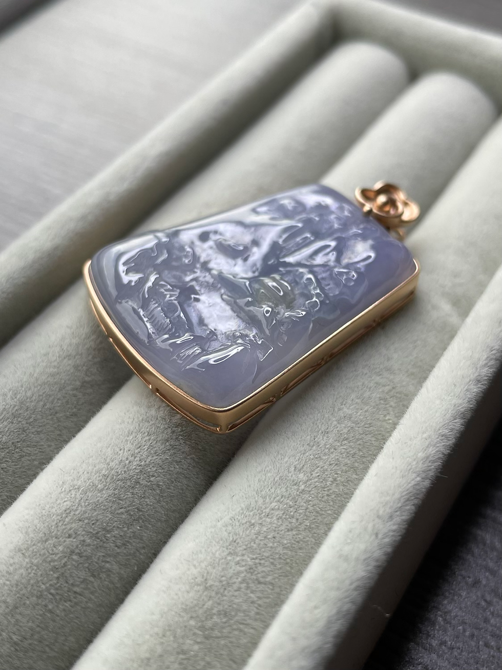 Thumbnail: Intense Lavender Landscape Scenery Jadeite Pendant