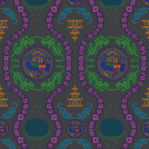 Grey Tiger Chinoiserie Print Velvet Fabric