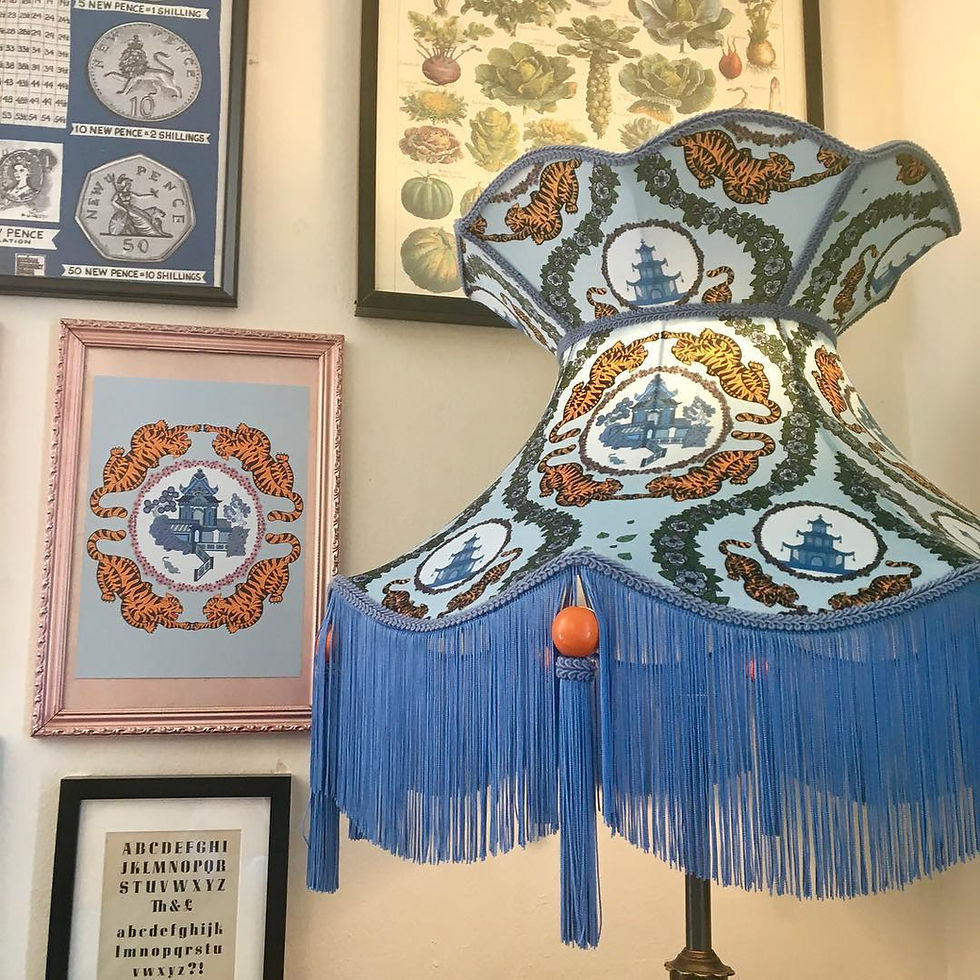 Thumbnail: Blue Tiger Chinoiserie Print Velvet Fabric