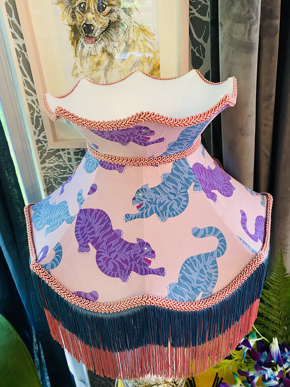 Thumbnail: Blush Pink Psychedelic Tigers Fringed Lampshade
