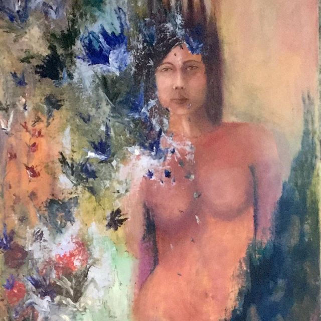 L attente d Angélik Huile sur panneau de bois 36x30