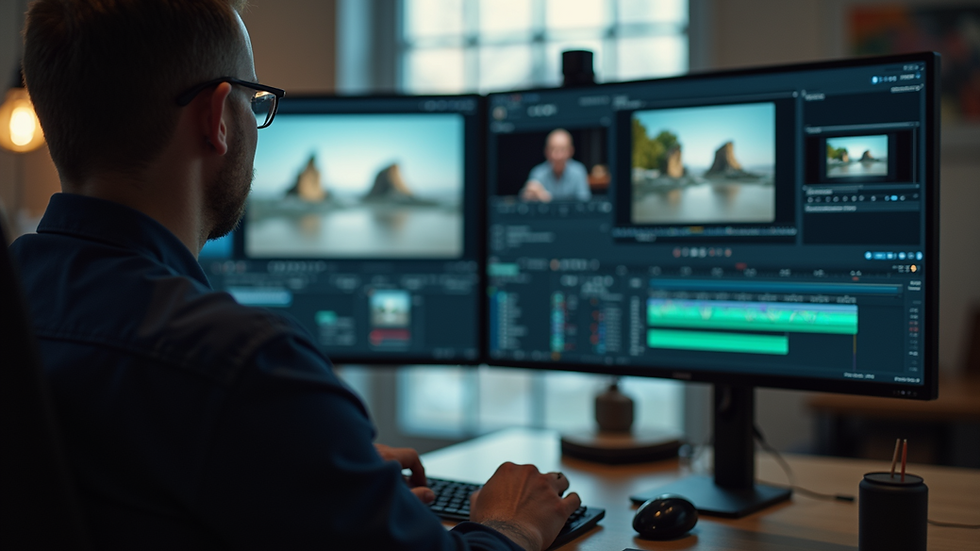 Close-up view of a video editor working on a timeline in editing software