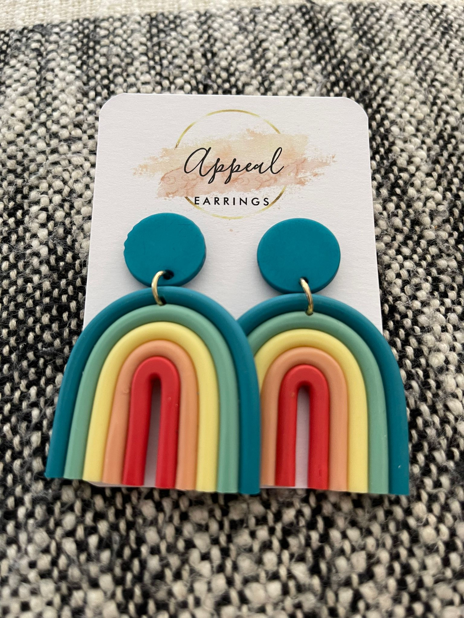 Rainbow Handmade Clay Earrings - Teal