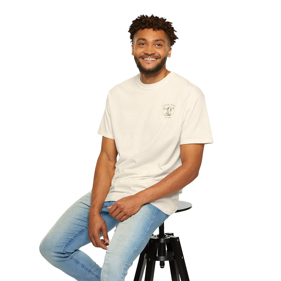 Thumbnail: Coastal Yokel tee shirt with image of Vitruvian Man surfing