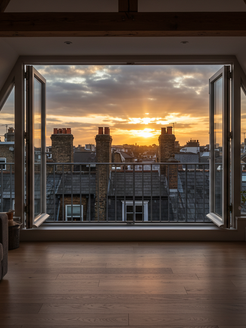 A stunning sunset view from a new loft conversion that required a planning application.