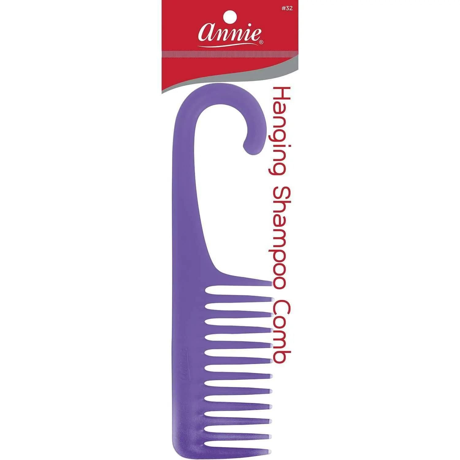 Purple Annie hanging shampoo comb, product packaging with visible text.