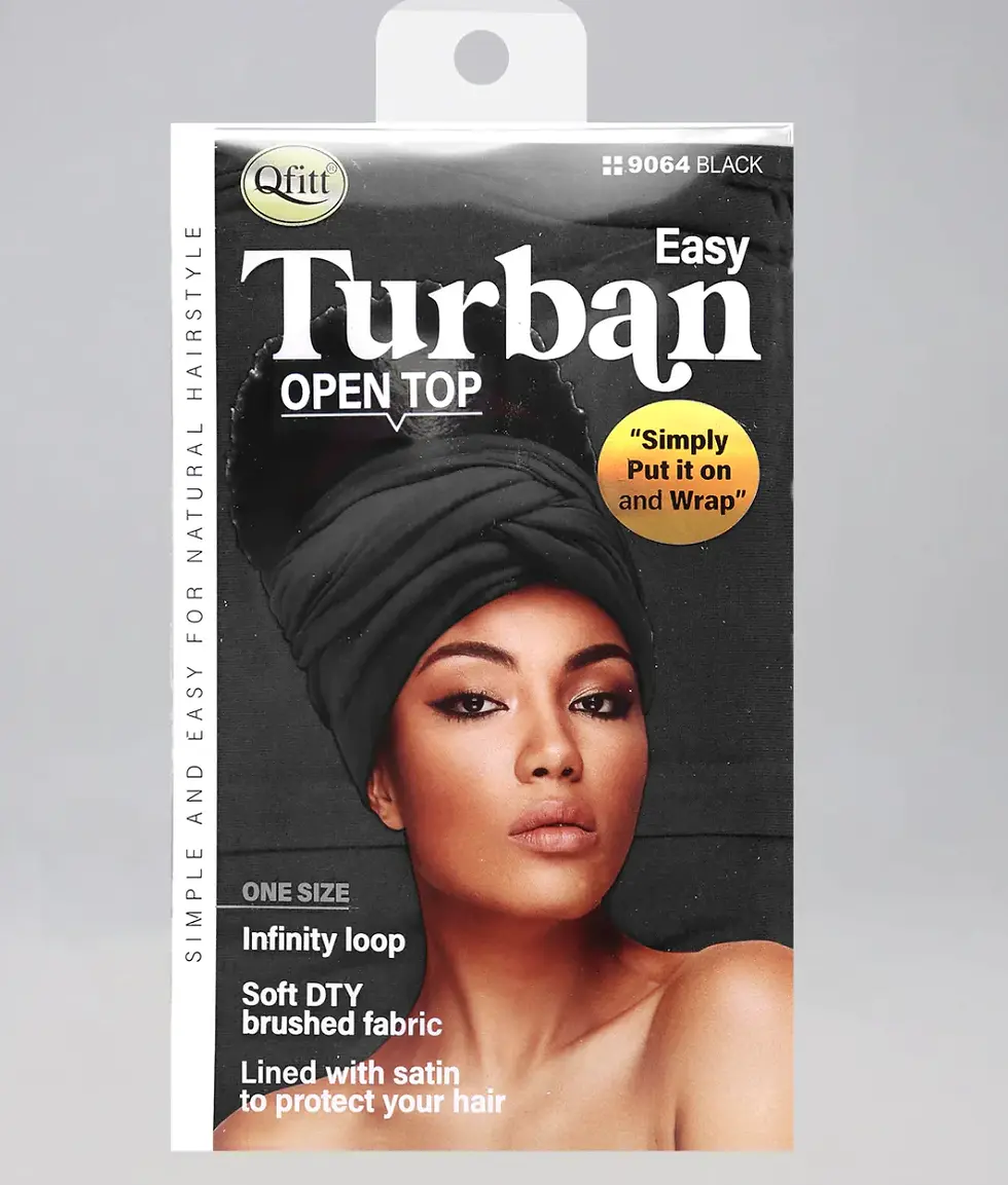 サムネイル： Black Turban open top with text, Simple and Easy, Qfitt Stretch Weaving Nets#848.