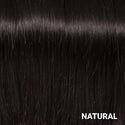Dark hair swatch with the word NATURAL, showcasing natural hair color.