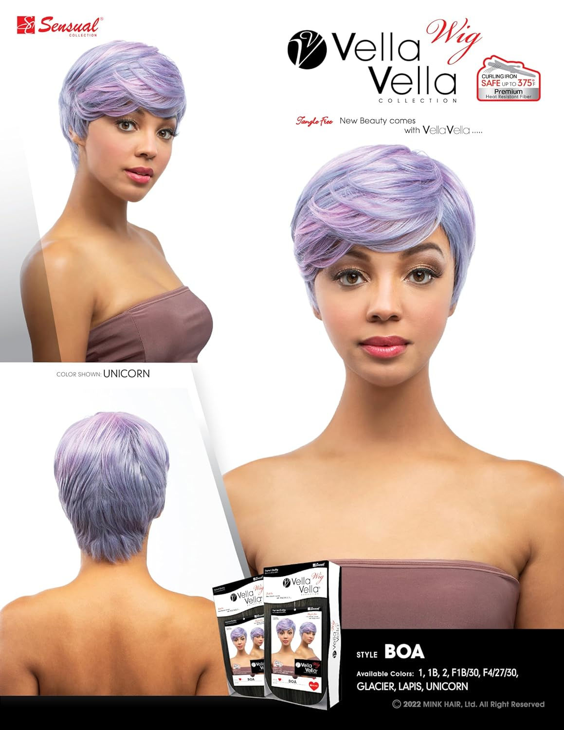 Young woman wearing purple wig, Vella Collection, Unicorn, D'Paradise Beauty Supply.