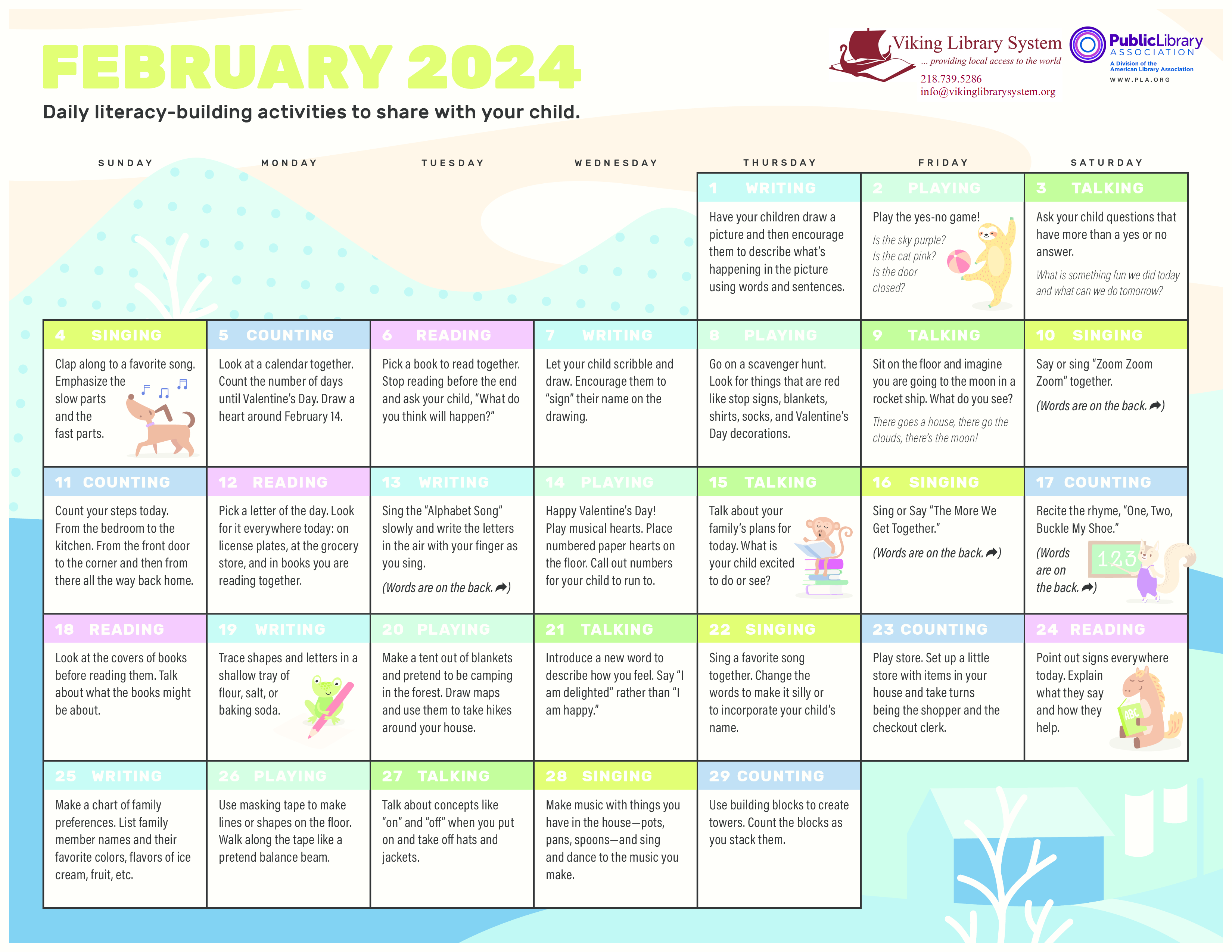 Early Literacy Activity Calendars | Viking Library System