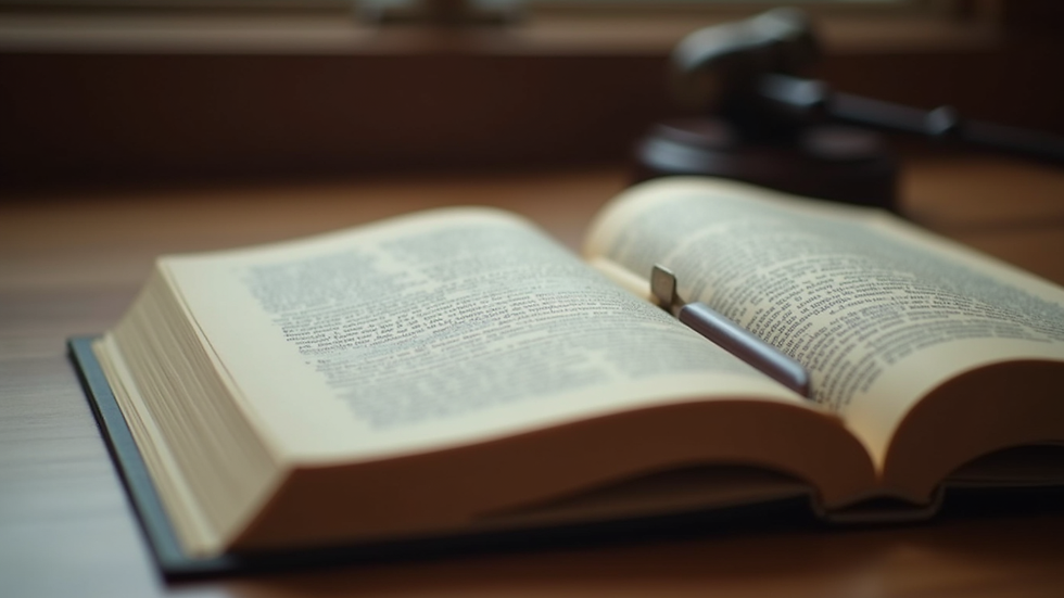 Eye-level view of a law book open on a desk