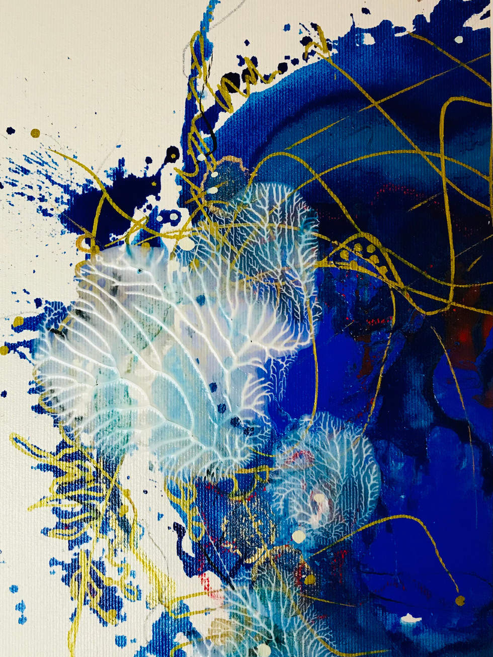 Œuvre réalisée sur toile de coton 300 grs. En technique mixte avec des encres et médiums.