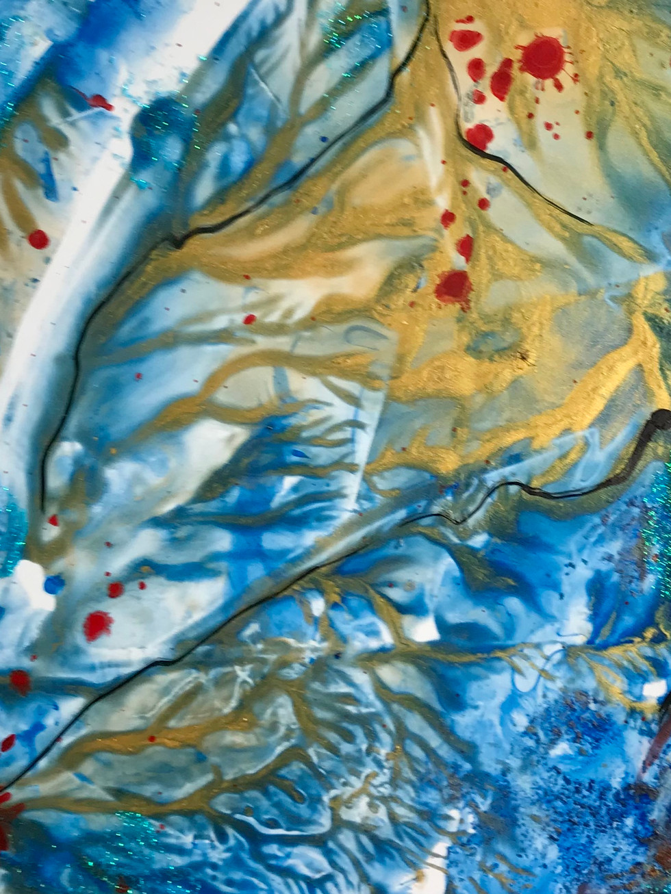 Œuvre réalisée sur papier Lanavanguard. En technique mixte avec des encres et médiums.