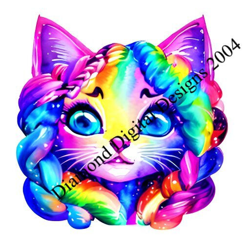 Thumbnail: Watercolor Rainbow kitten heads with big eyes Set Of 8 Sublimation