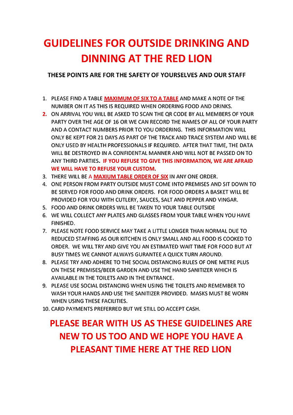 GUIDELINES FOR OUTSIDE DRINKING AND DINN