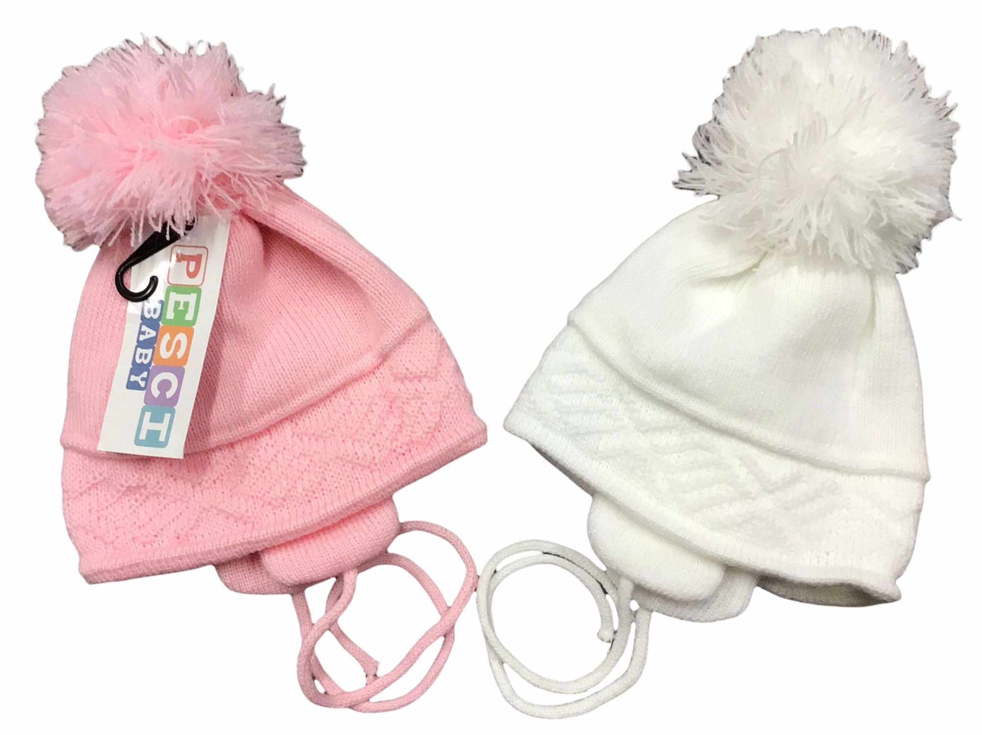 Pesci Baby cable knit hats with ties