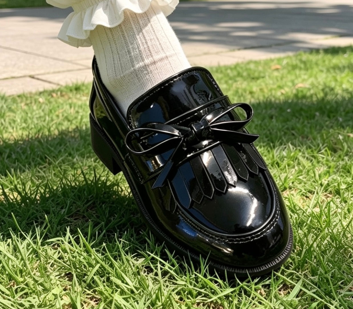 Patent loafer bow shoes