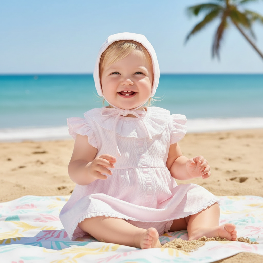 Baby Ferr waffle dress & bonnet set