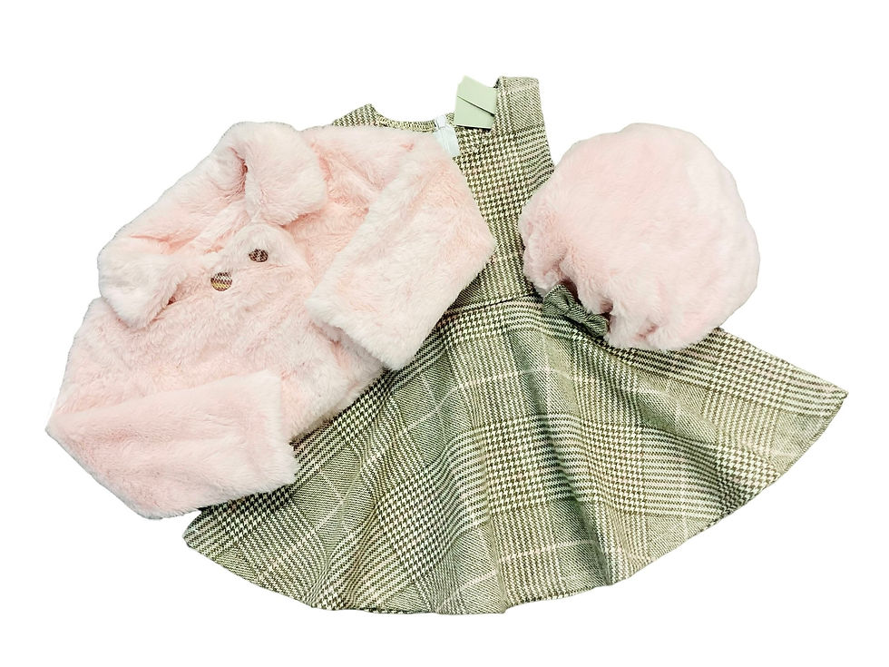 Check dress, bolero & beret set