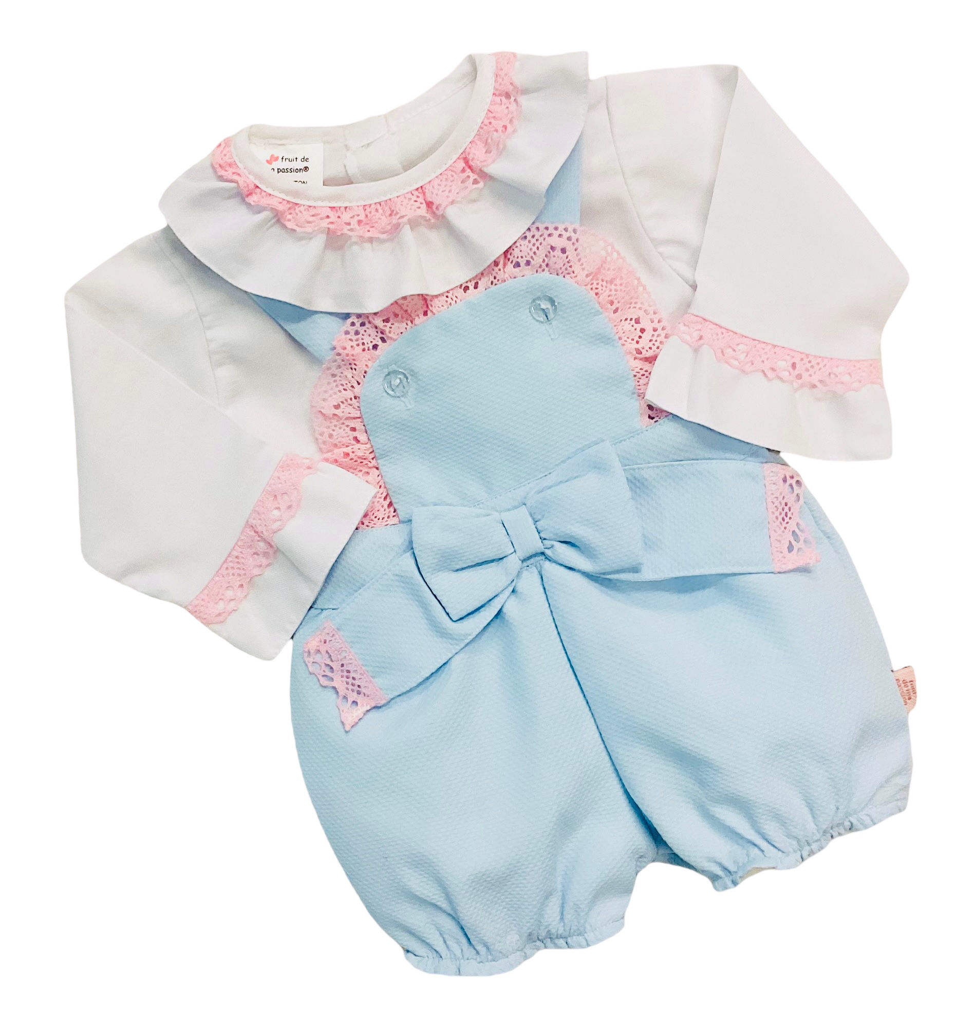Lace bow dungaree set