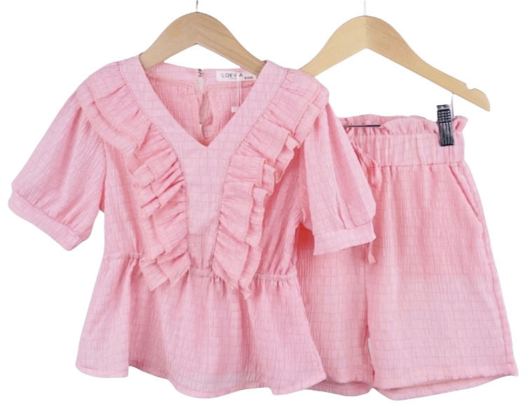 Pink ruffle shorts set